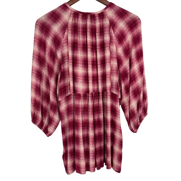Anthropologie MAEVE Womens Sz Small Red Plaid Blouse Shirt Top Boho Comfy Soft - Picture 8 of 8
